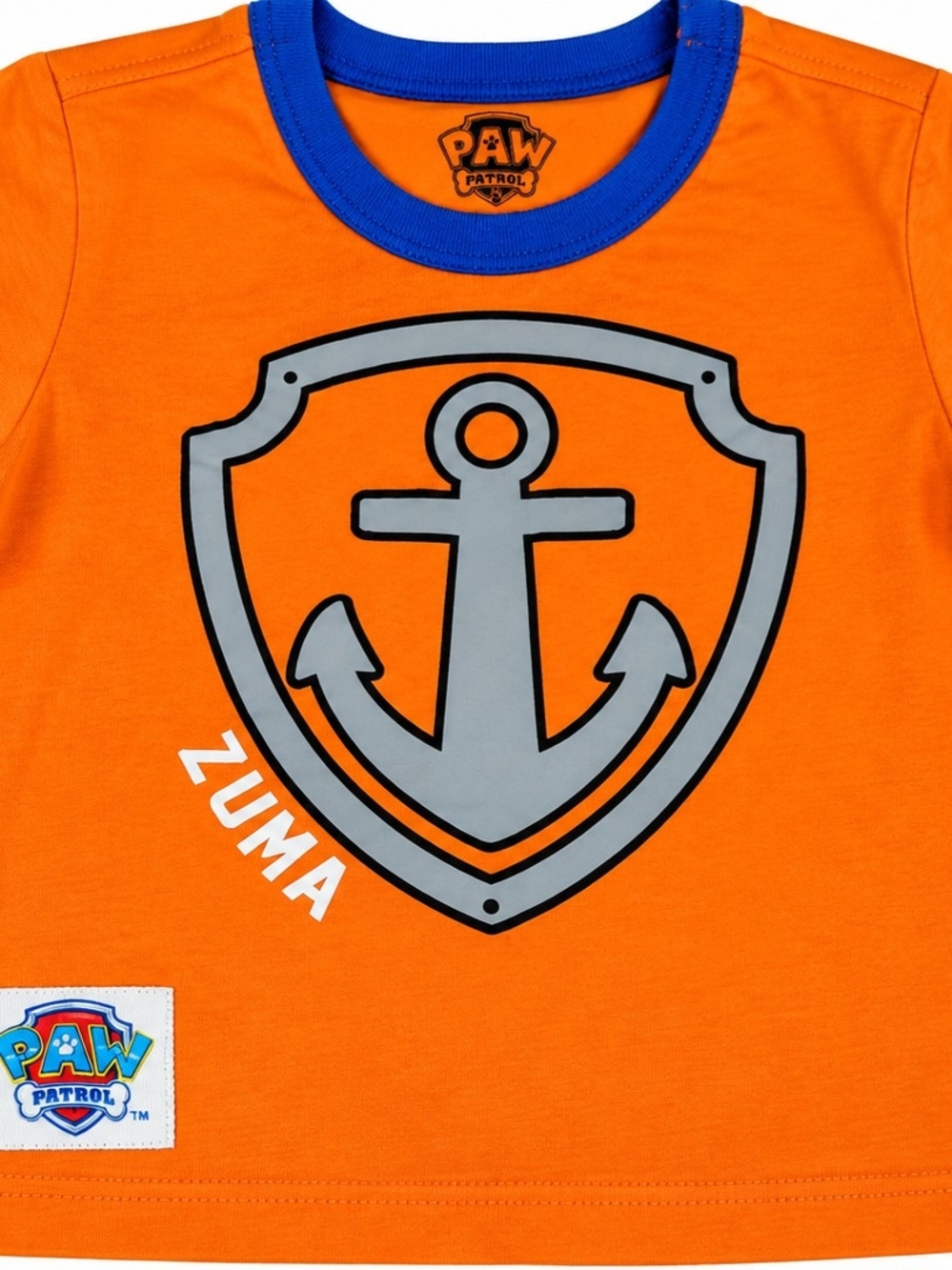Paw Patrol Orange Tee with Blue Trim and Gray Anchor Graphic